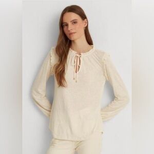 Lauren Ralph Lauren Linen-Blend Jersey Tie-Neck Long-Sleeve Tunic, Large